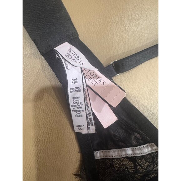 Victorias Secret Lightly Lined Lace Push-Up Bra 32DD Black & Pink Adjustable Str - Picture 5 of 6